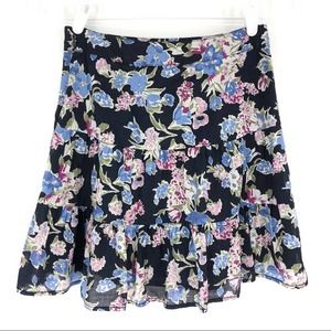 LOFT Tiered Circle Skirt Navy Floral 0P
